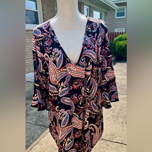 Black red blue paisley top